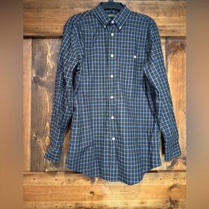 Orvis Country Twill Dark Gray Plaid‎ Long Sleeve Button Up Shirt Size Medium